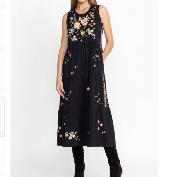 Johnny Was Ceretti Tiered Maxi Tank Black Embroidered Dress S - Picture 1 of 16